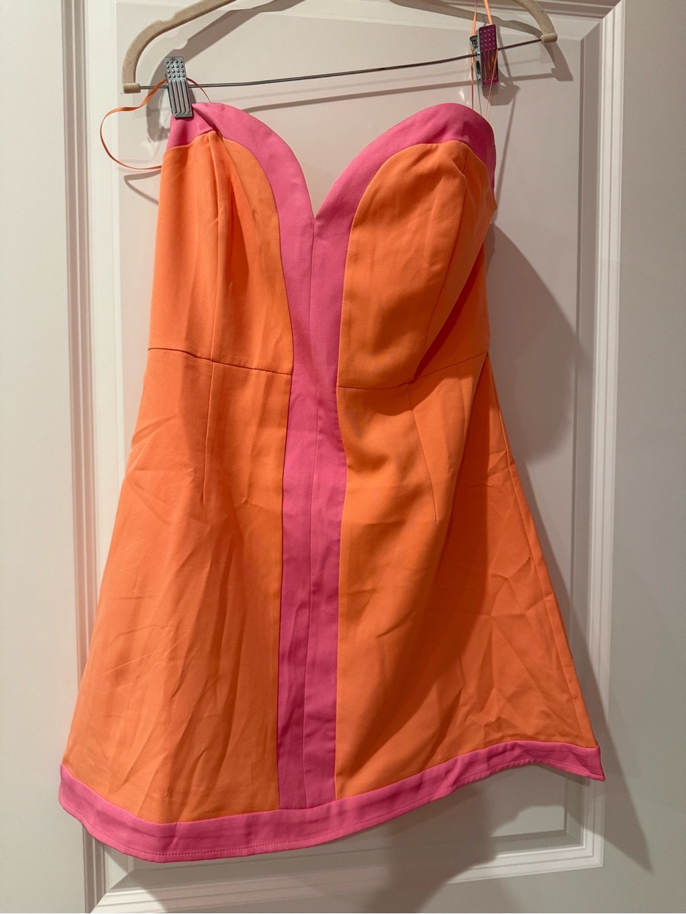Colorblock Strapless A-Line Mini Dress in Orange and Pink